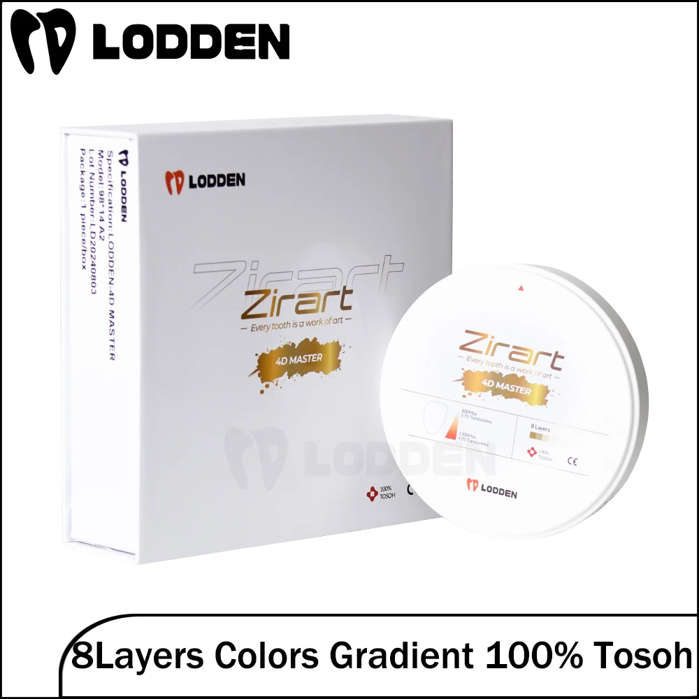 Materiale per odontoiatria dentale LODDEN prodotto 98x14mm Zirconia 4D MASTER 100% materia prima Tosoh CAD CAM 8 strati gradiente di resistenza