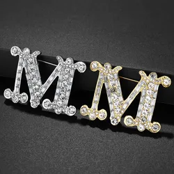 Trend Zircon Inlaid Letter M Brooch Charm Women's Brooch Fashion New Party Jewelry Accessories Gift Wholesale