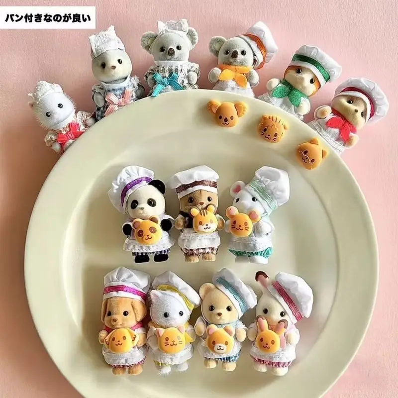 Hot Sylvanian Families Anime Chef Baby Family Set Anime Models Toys Action Figure Flocking Doll Pvc Room Decoration Holiday Gift