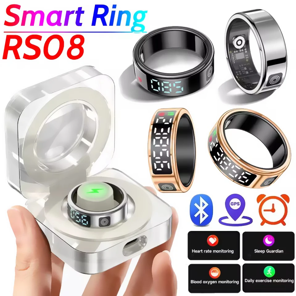 

New RS08 5ATM&IP68 Waterproof Smart Ring Display Screen Touch Multi-Sport Modes Heart Rate Sleep Monitor Men Women Health Ring