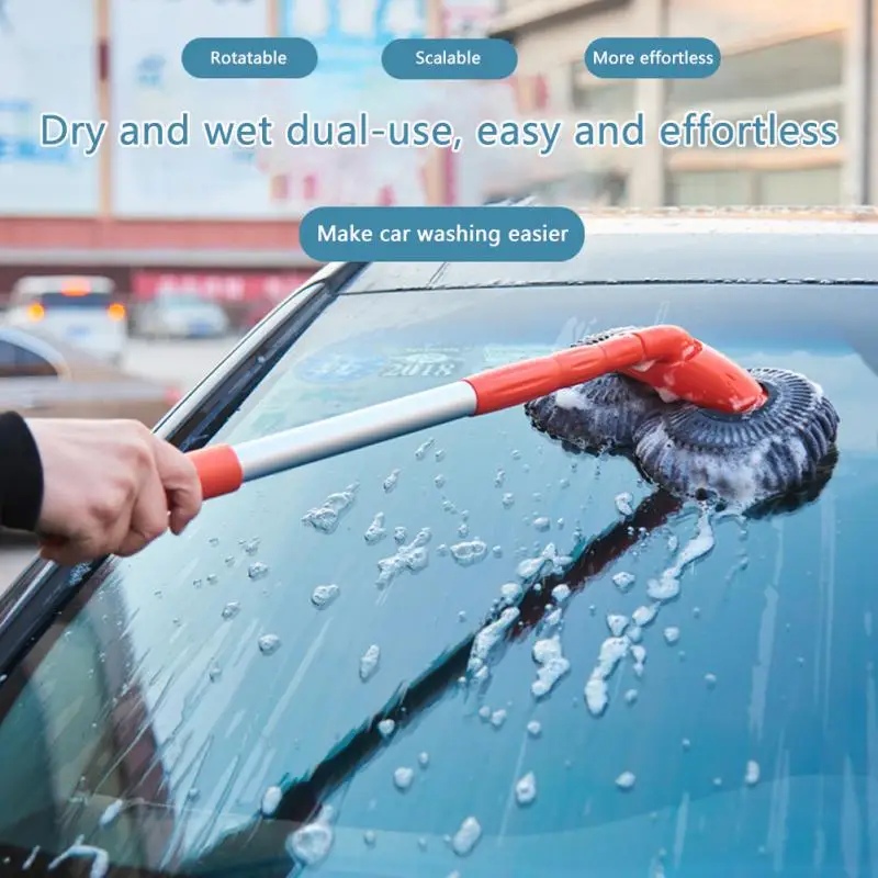 

Rotating Double Brush Head Car Wash Mop Auto Supplies Three-Section Telescopic Mop Roof Window Cleaning Maintenance Accessories