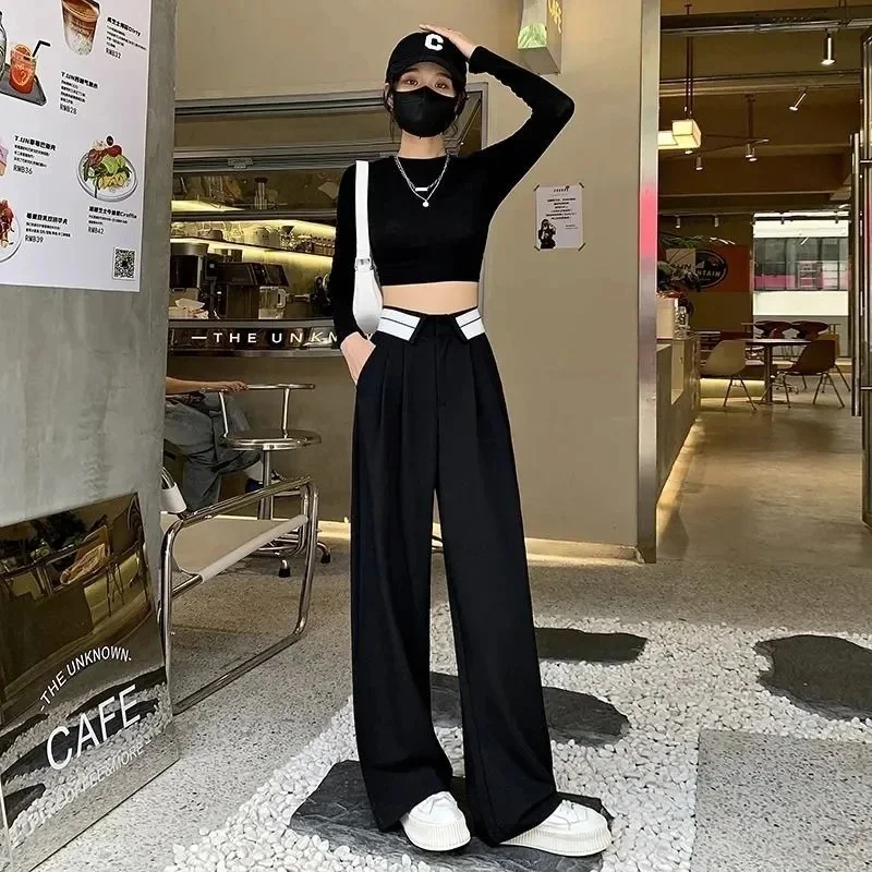 Spring Summer Ladies Wide Legs Pants High Waisted Design Sense Women's Trousers Sagging Sensation Versatile Femme Mop Suit Pants