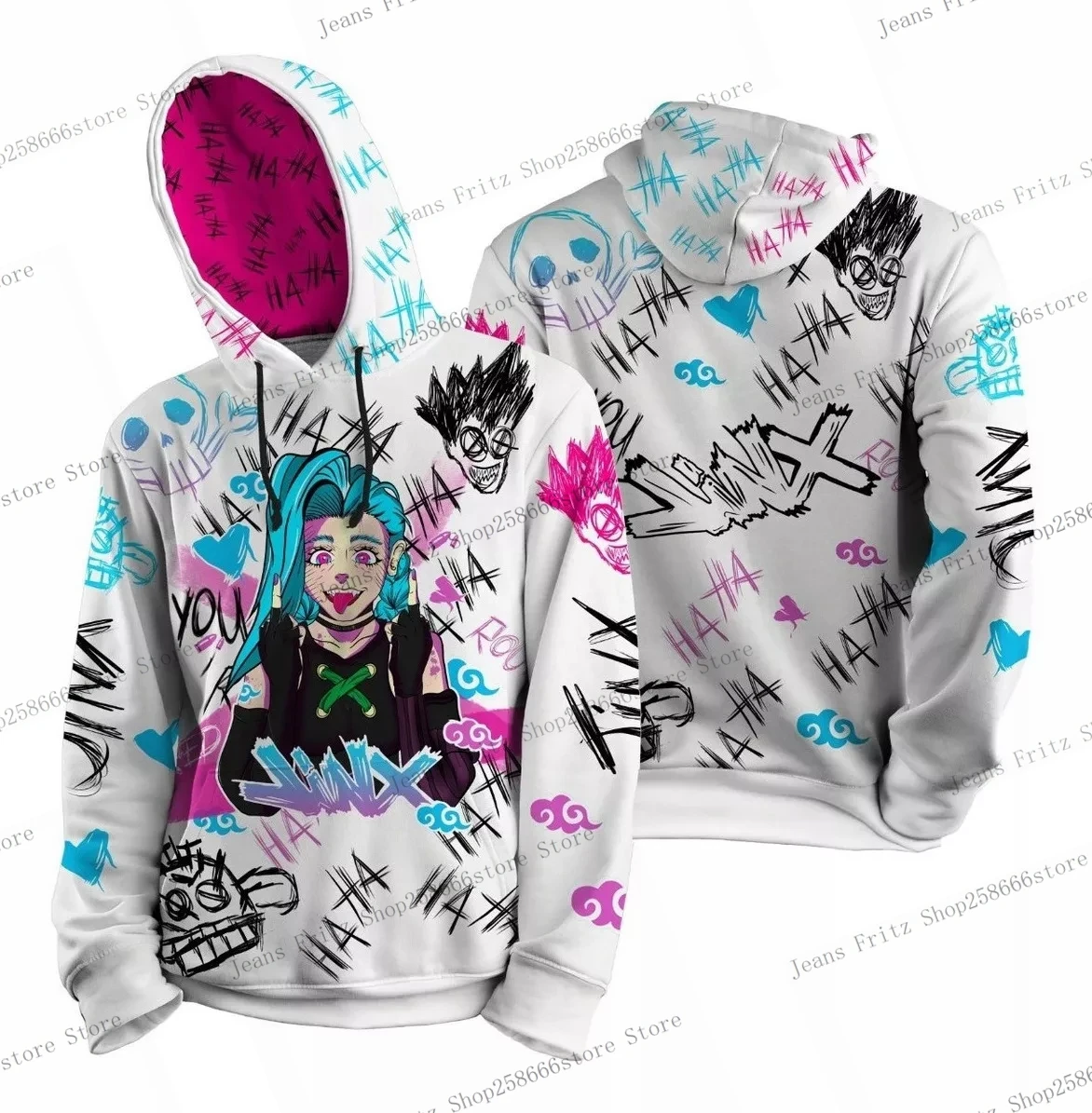 Popular Anime Arcane League Jinx Hoodies 3D Printing Men/Women Cartoon Tracksuit Sweatshirt Long Sleeve Pullover Man Hoodie