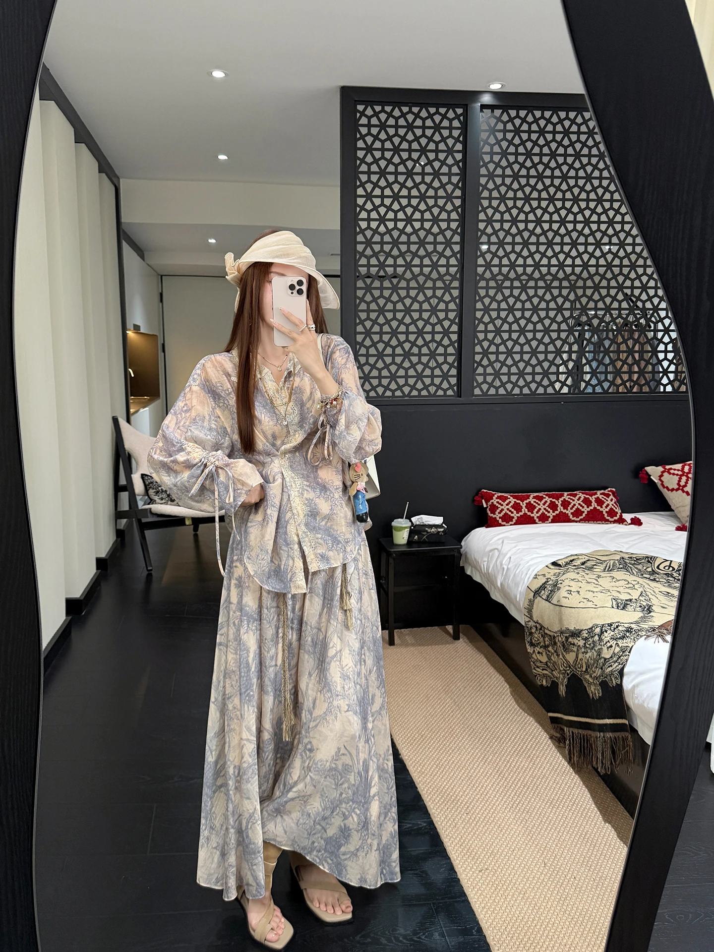 

Ele Floral Lace irt And Skirt Set by Zhang ei High Waist Semi-Formal Women's Faion Autumn Collection