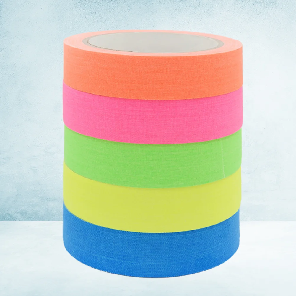 5 Rolls of Fluorescent UV Cotton Tape Self-Adhesive Glow In The Dark Luminous Tape(Yellow Green Pink)