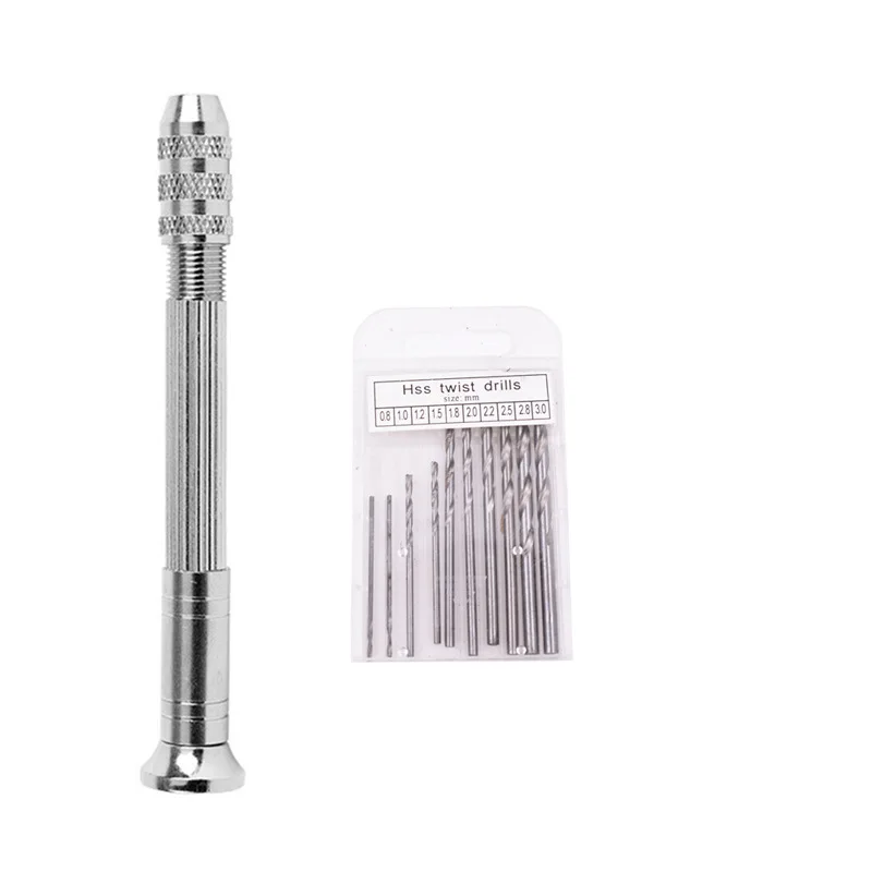 Mini Hand Drill Bits Kit Chuck 0.8-3.0mm Drill Bits Head For Woodworking Models Hobby DIY Hole Punching Manual Tools Jewelry