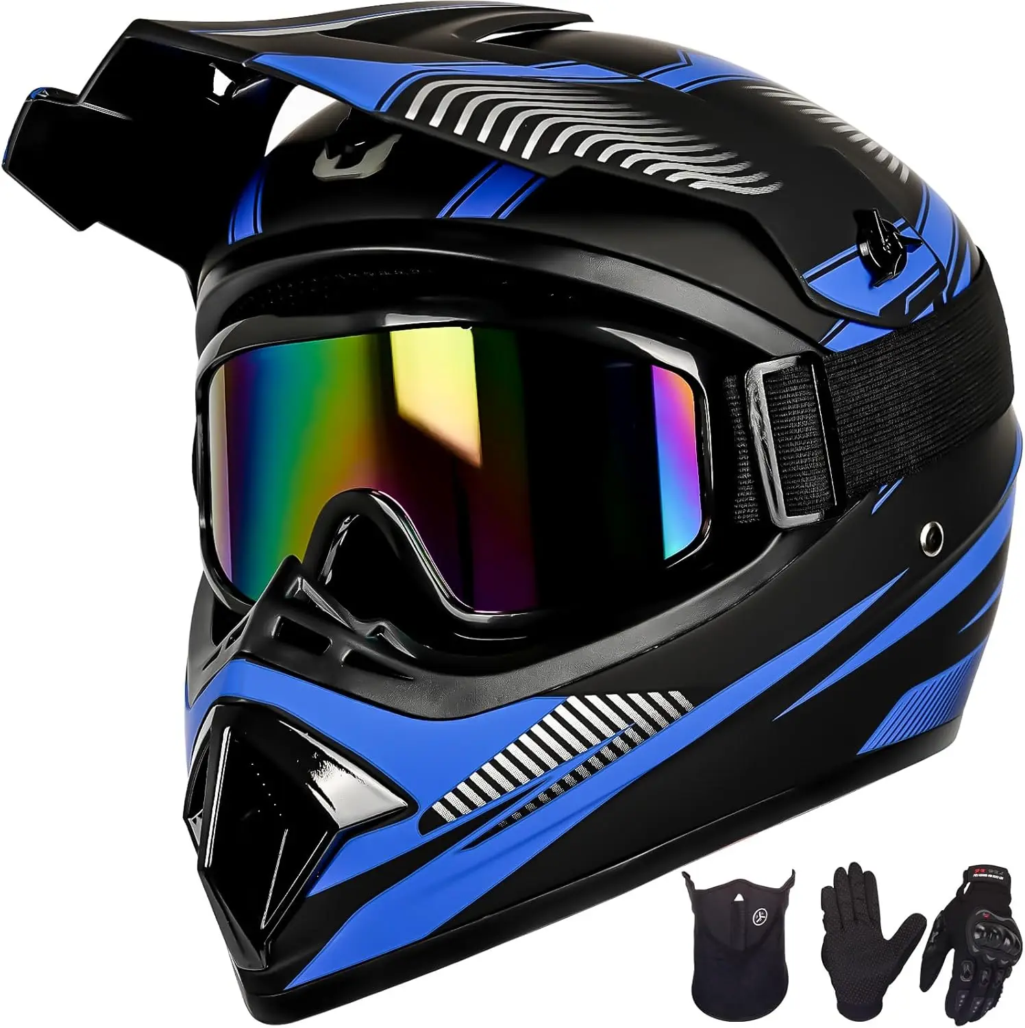 

Youth Dirt Bike Helmet Set with Gloves, Goggles, Mask - DOT Approved for Kids 8-14, Premium Safety Gear in Dark Blue