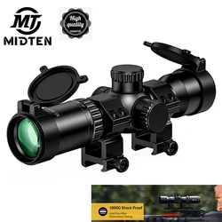 MidTen 1.5-5x32 Crossbow Scope 20-100 Yards Rangefinder Ballistic Reticle 300-460 FPS Red Green Illuminated Compact Crossbow wit