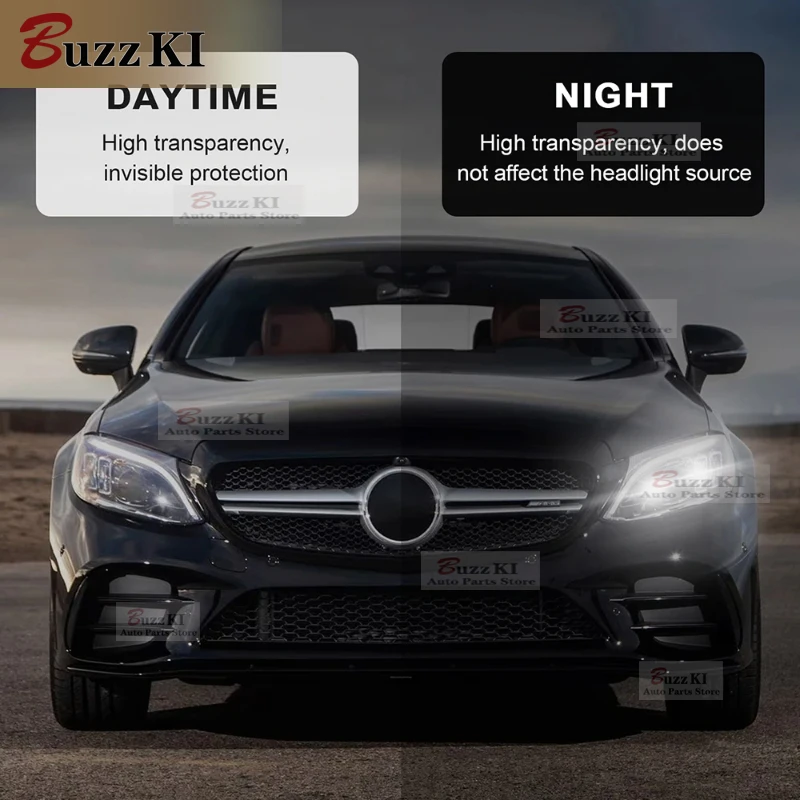 For Mercedes BENZ C-CLASS C205 AMG C43 COUPE 2019-2023 Dedicated Protect Film Car TPU Headlight Rearview Film Black Transparent