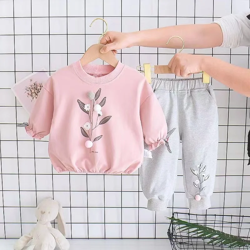 2024Autumn Baby Girl Clothes Set Infant Tracksuit Children Long Sleeve Sweater Top and Sport Pant Suit Flower Outfits Loungewear