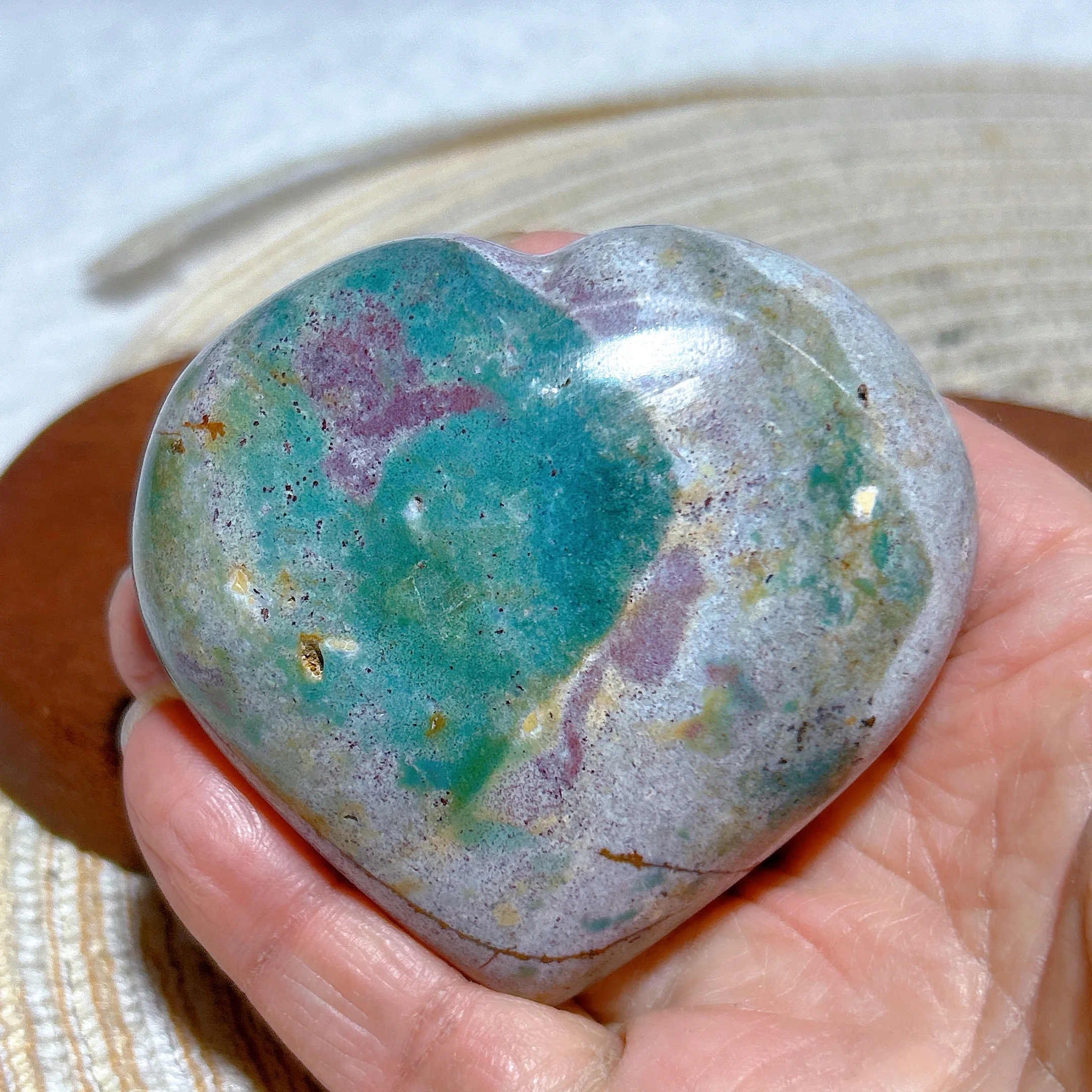 Healing Natural Crystal Ocean Jasper Heart High Quality Gemstones Polished Ornament Mineral Energy Home Decorations Gift