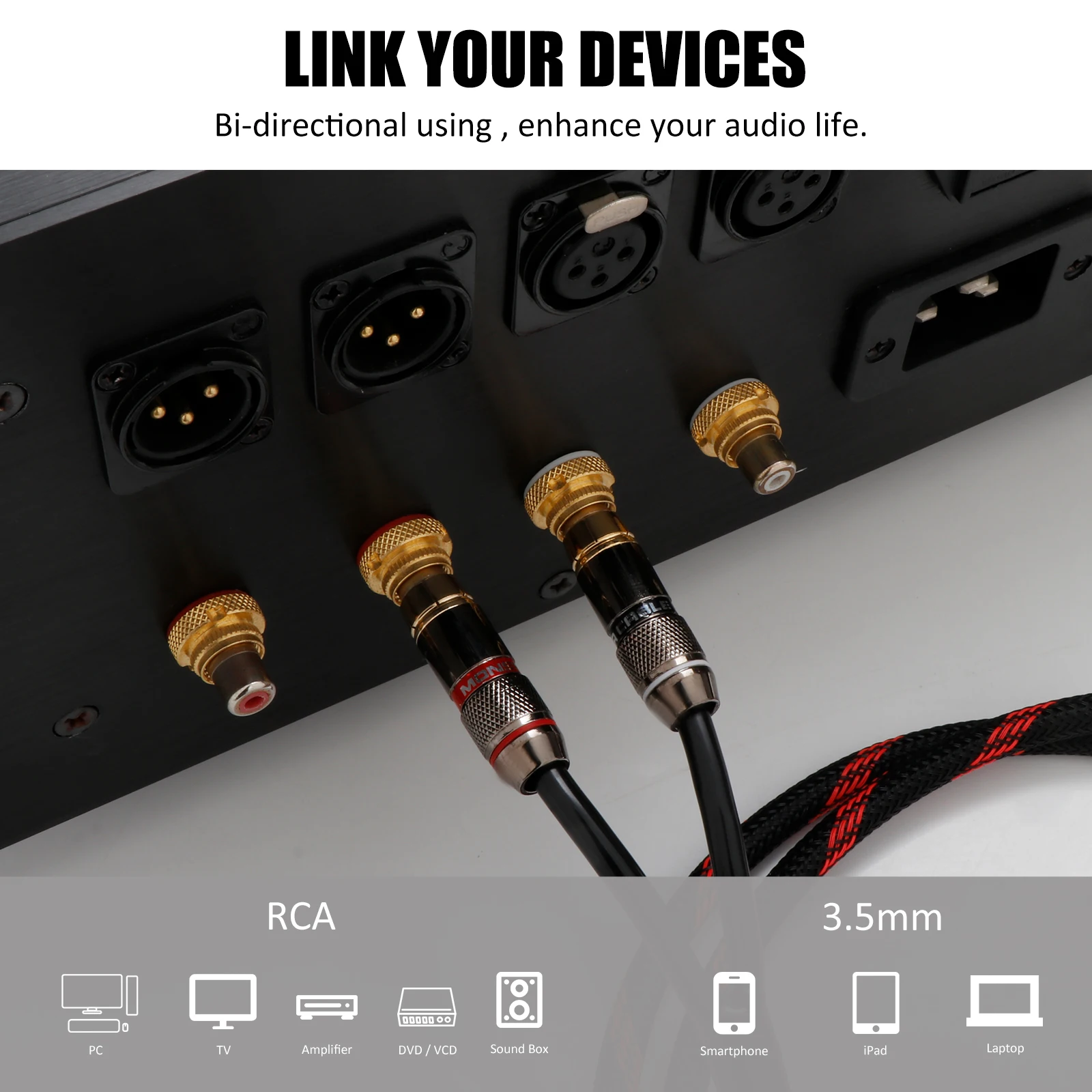 Répartiteur haut de gamme 3.5mm vers 2RCA Jack 3.5, câble audio RCA pour amplificateur de smartphone, câble AUX de cinéma maison