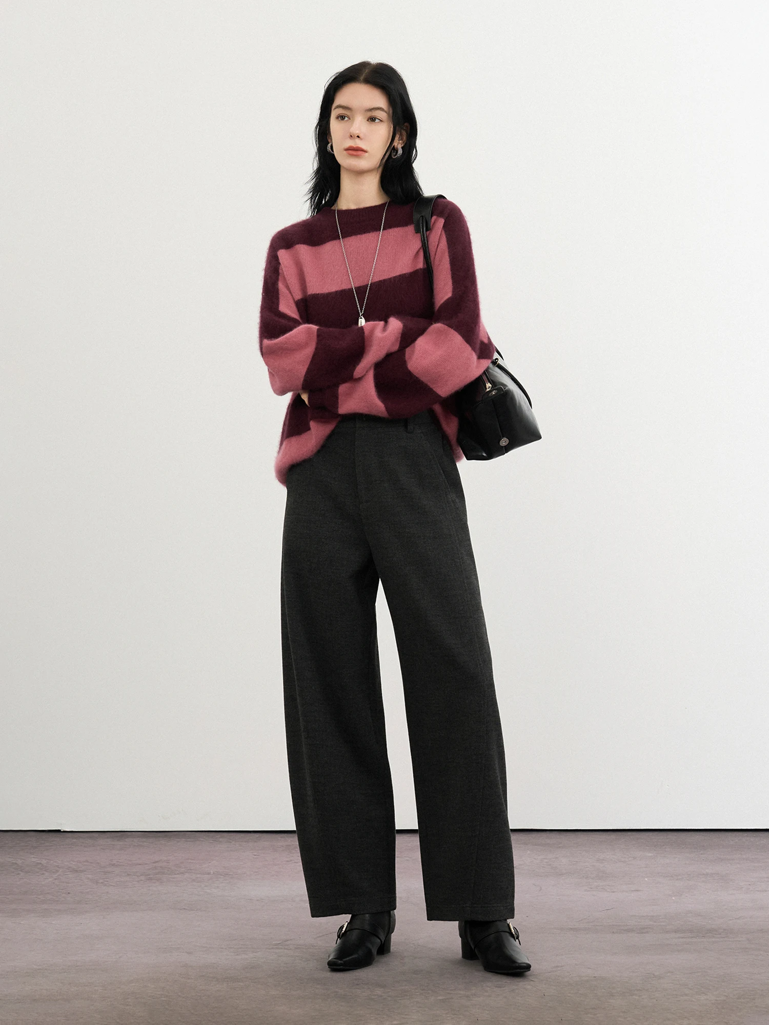 

Женские повседневные брюки прямого кроя CLMX с эластичным поясом из смесовой шерсти, двойной тканый материал, осенне-зимние, для повседневной носки, длинные