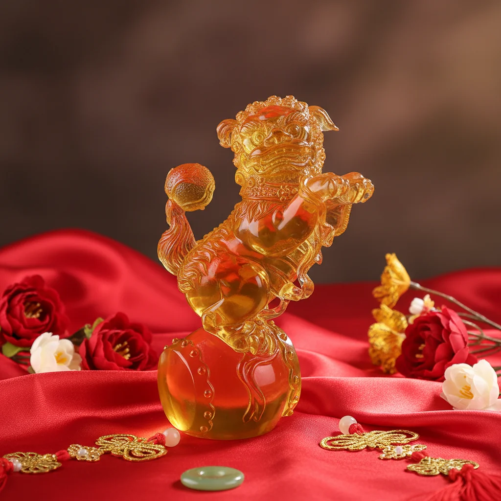%II*Vibrant Standing Lion Carved in Crystal Glass Indoor Feng Shui Ornament for Decor Handmade Glass Crafts ArtFamily Jiangsu