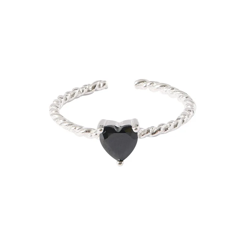 Anillo de obsidiana con forma de corazón para mujer, accesorio romántico, joyería de plata 925, regalos de compromiso para fiesta de boda, anillos abiertos para dedo