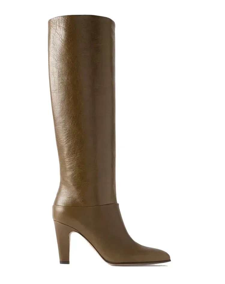 2025Ladies\' Autumn and Winter Knee High Boots, Round Toe Fashionable Slim Fit High Heels, Size 34-46 Medium Boots