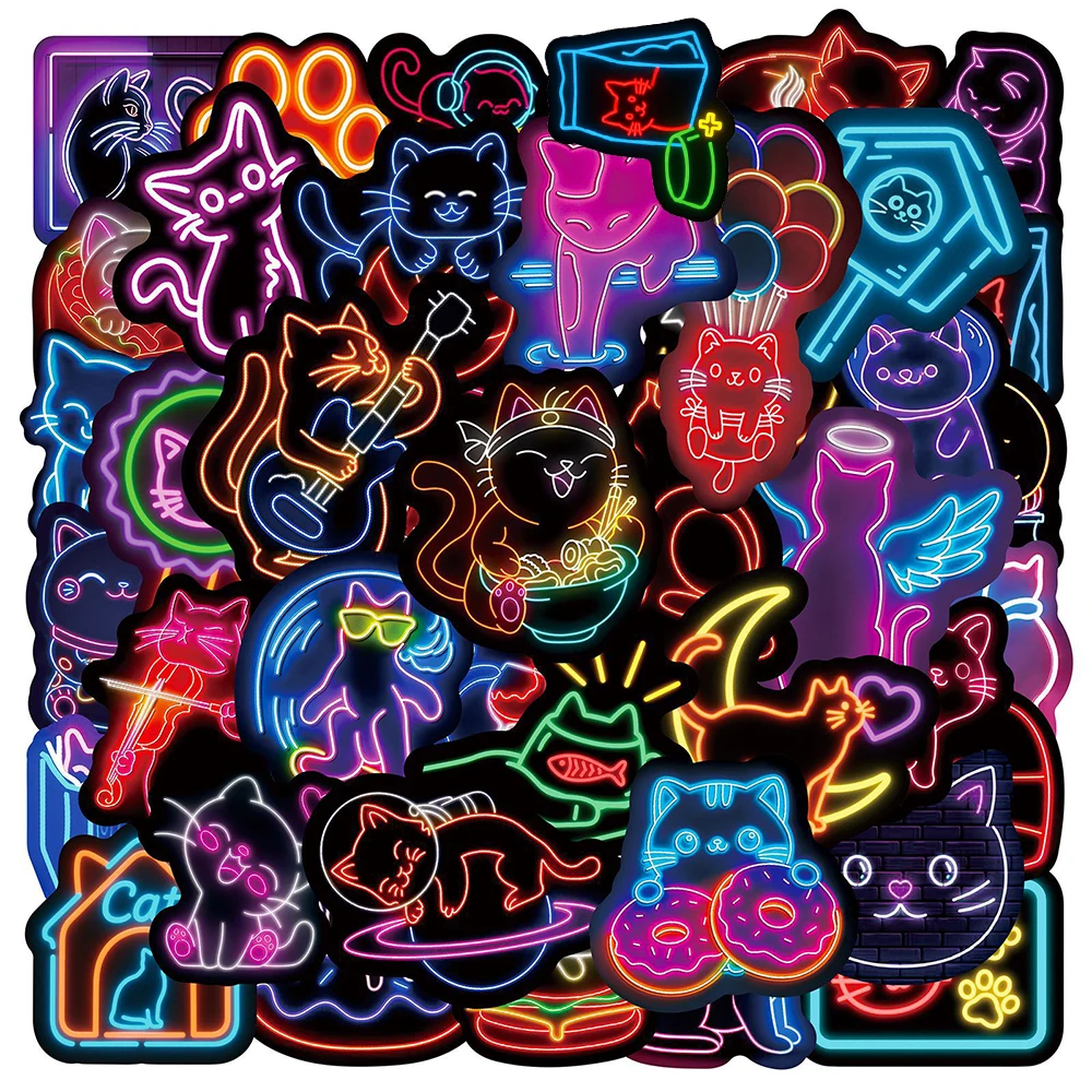 10/30/50 Stück lustige Neonlicht-Katzen-Cartoon-Aufkleber, ästhetische Aufkleber, Spielzeug, DIY, Laptop, Notebook, Telefon, Auto, coole Dekoration, Aufkleber