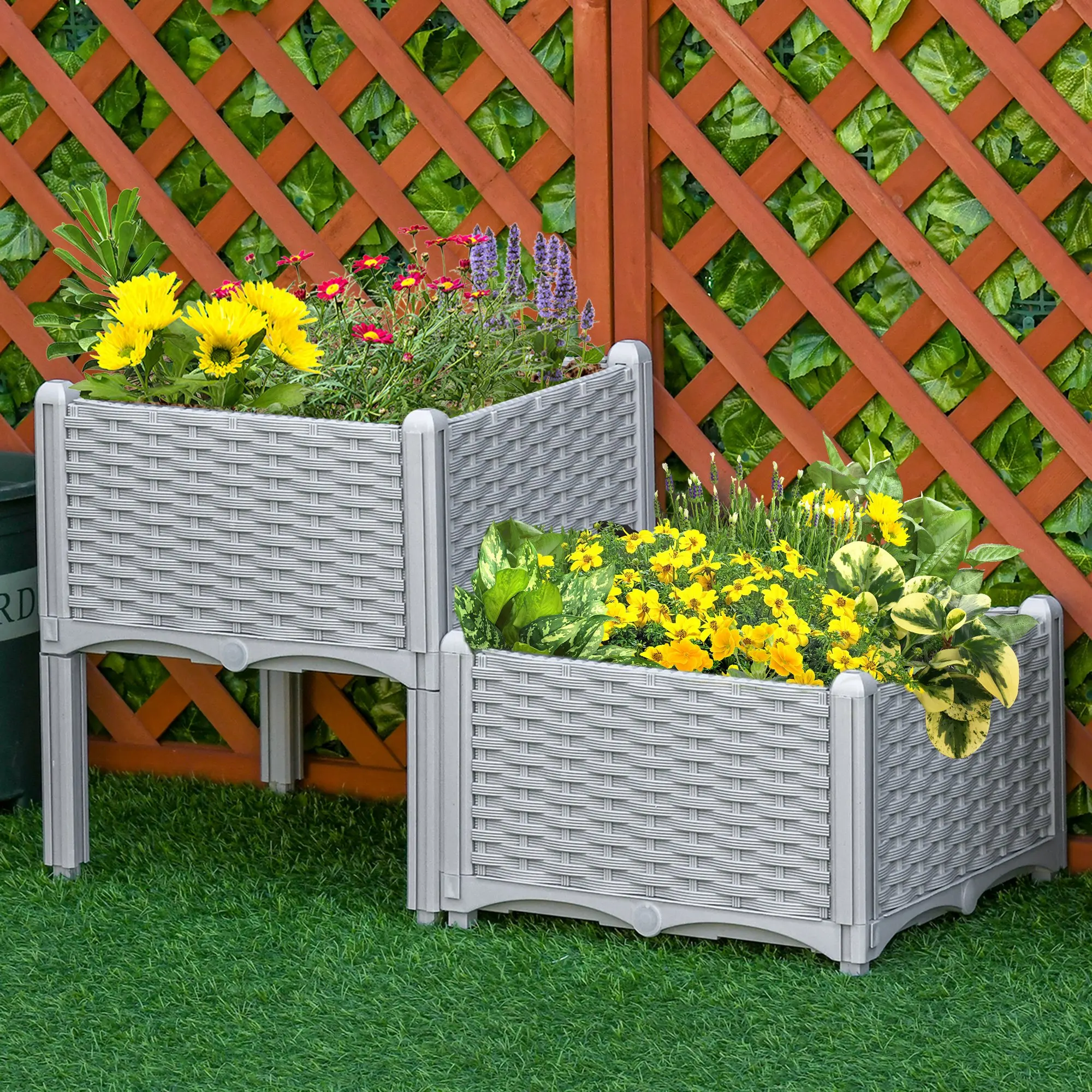 2-Piece Raised Garden Bed with Legs, Self-Watering Planter Box Raised Bed to Grow Flowers, Herbs & Vegetables, Gray