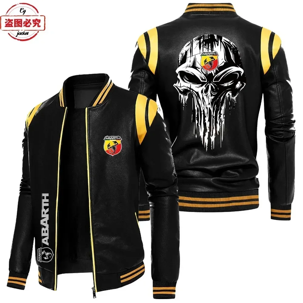 European sizes ABARTH car logo leather jacket retro washed pu leather jacket men's autumn and winter velvet ABARTH work clothes