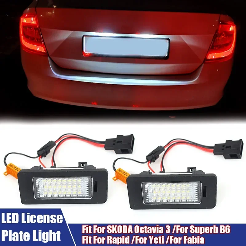 Para oświetlenia tablicy rejestracyjnej LED Automatyczna lampka sygnalizacyjna LED Pasuje do SKODA Octavia 3 / Superb B6 / Rapid / Yeti / Fabia