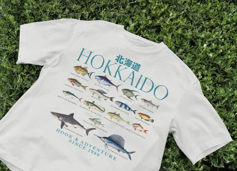 Hokkaido Fish Japón camiseta marina Vintage vida marina Vintage pesca Top Bluefin atún especie marina camiseta estética Tops