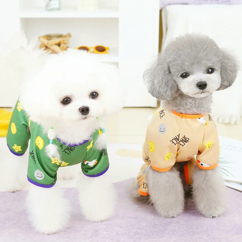 Pet Dog Onesie Clothes Soft Warm Dog Jumpsuit Fashion Puppy Thin Pajamas Cute Print Cat Jumpsuits Pet Outfits Dog Coat Clothing