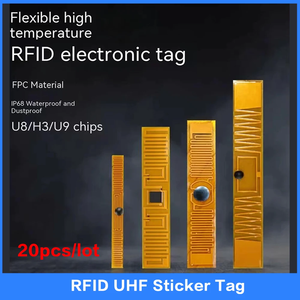 20pcs RFID UHF Tag Flexible High Temperature Resistant 18000-6C 860-960MHz Self-Adhesive Label Electronic Tag High Quality