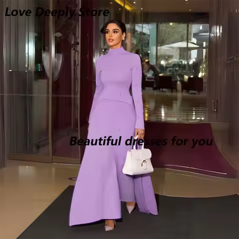 Purple Prom Dress Customized High-Neck Long Sleeves Evening Dress A-line Elegant Party Dress for Women 2026 Saudi Arabia