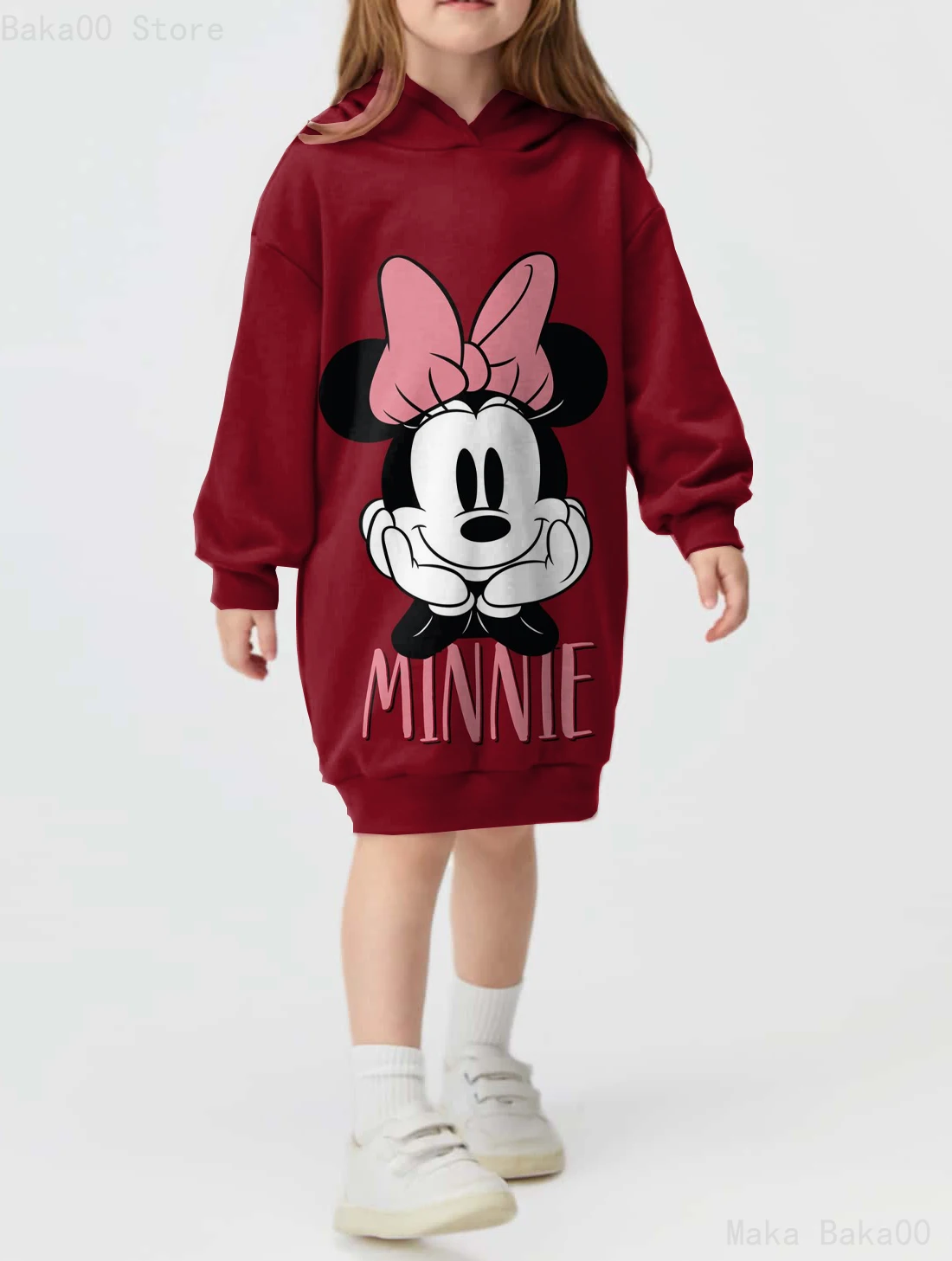 Winter Disney children's clothing hoodie sweatshirt dress Disney Mickey Minnie print long-sleeved pullover sweatshirt dress