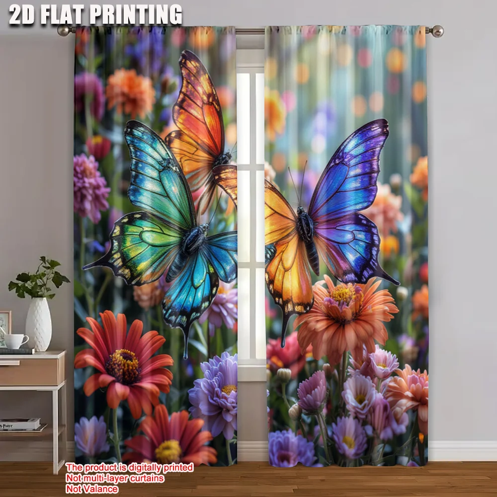 

2pc, Window Curtains butterfly Versatile Durable Polyester,Without Electricity summer party decorations Perfect for Bedroom