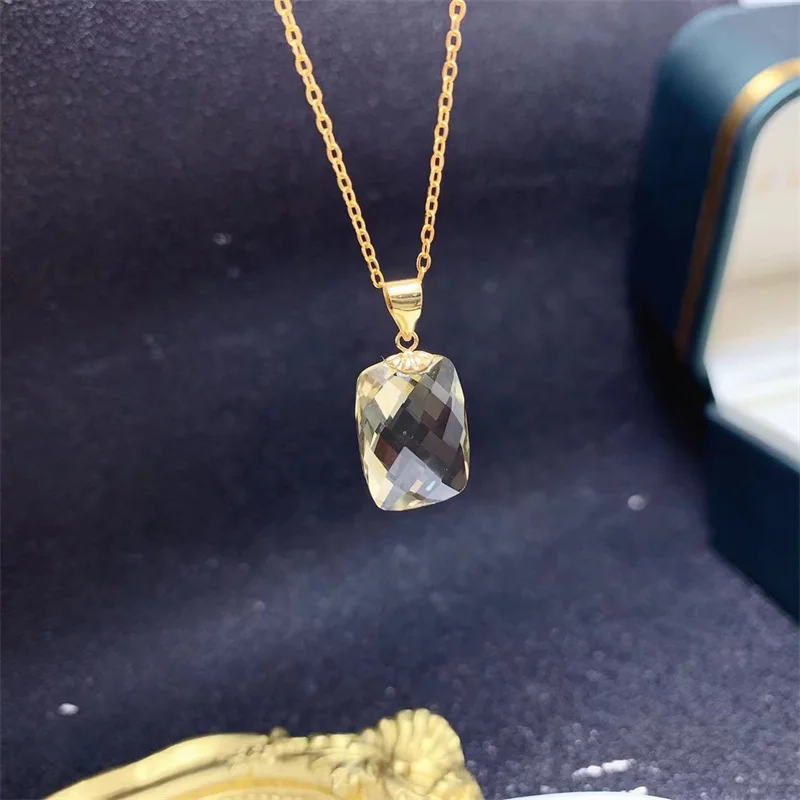 Real 925 Silver Pendant Necklace for Women Girl Lady Gift Natural Genuine Lemon Quartz with Free Certificate