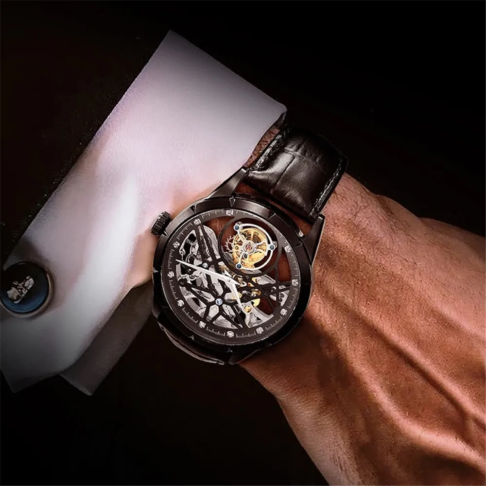 Skeleton Luminous Real Tourbillon Men Business Mechanical Watch Top Brand Luxury Clock Waterproof Sapphire Relogio Masculino