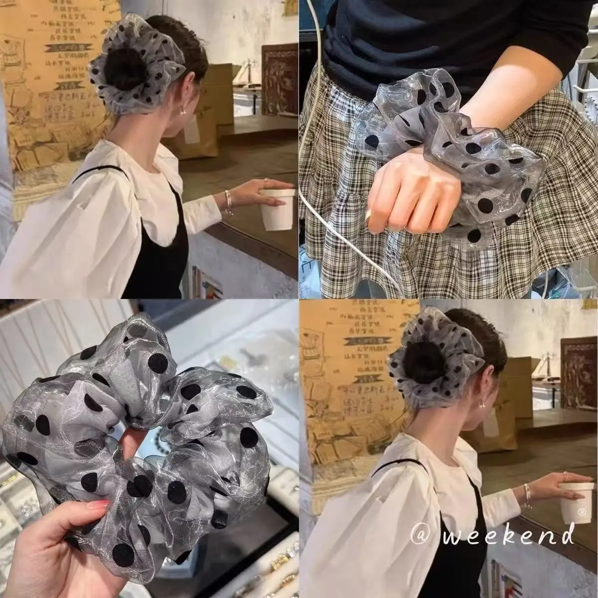 

Luxury Korean Style Hair Scrunchie, Organza Polka Dot Hair Tie, Retro French Mesh Hair Accessories for Elegant Women