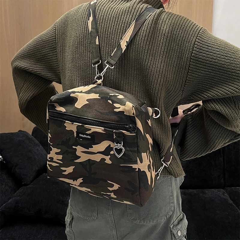 

European / American Fashion Mini Backpack Horizontal Square Large Capacity Simple Casual Versatile Canvas Travel Backpack Trendy