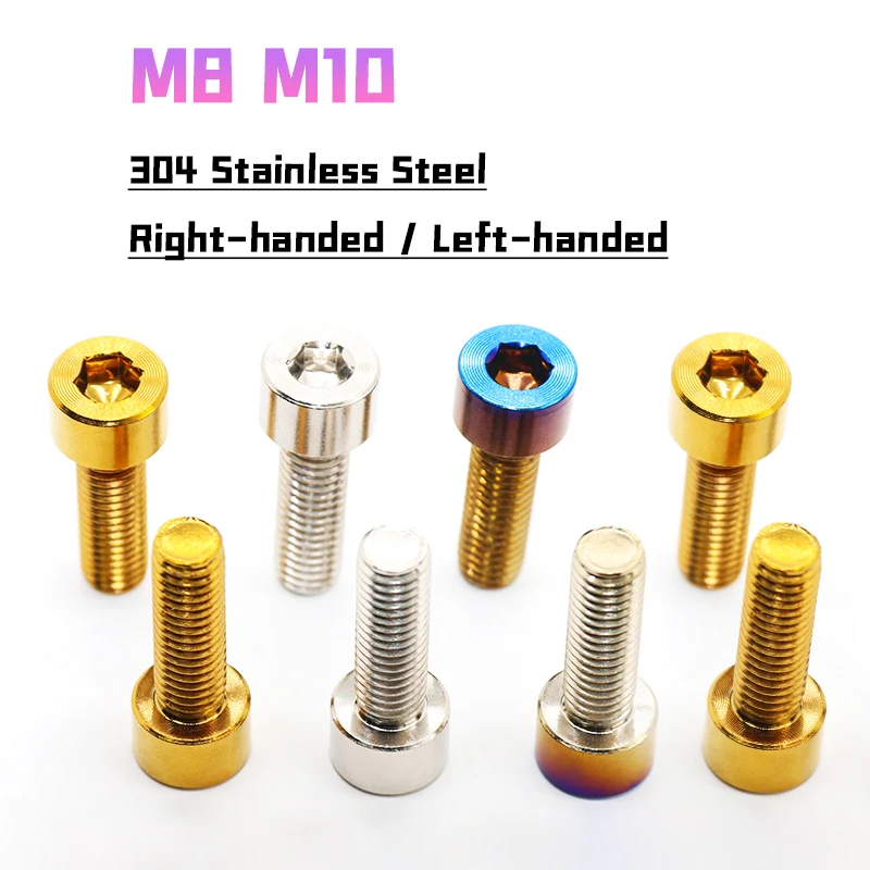 Peijian 2pcs/lot Stainless Steel Hex Socket Cap Screw M8 M10 Left-thread/right-thread Titanium-plated Burning Blue/gloden/silver