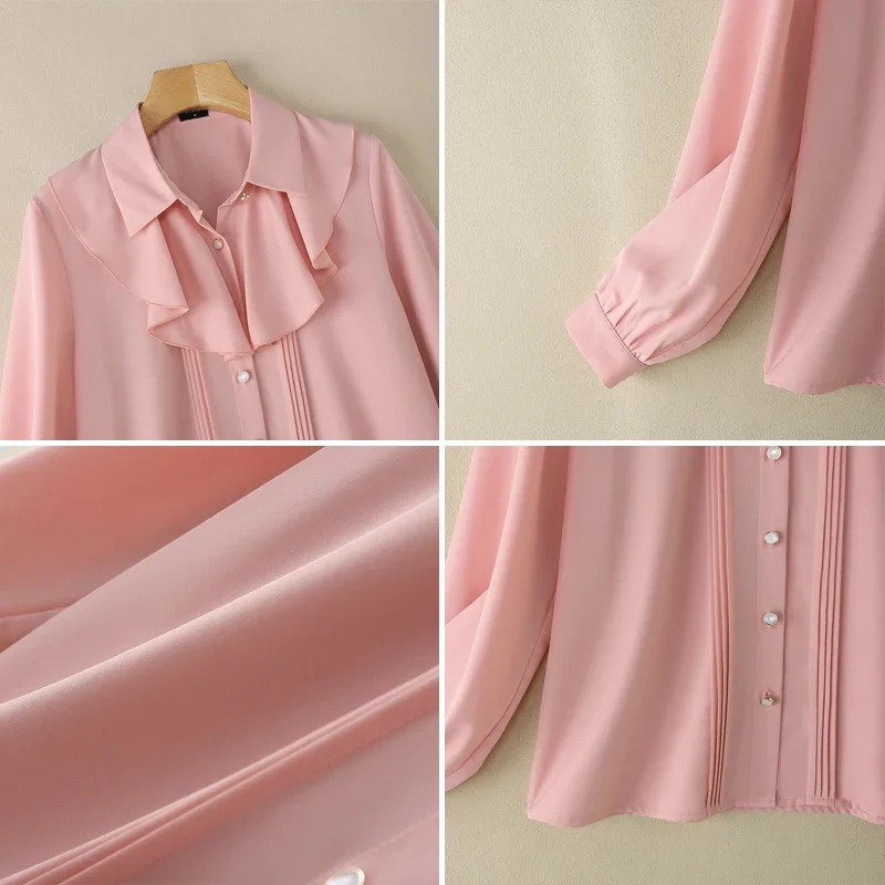 Vrouwen Shirts VONDA Elegant Office Lady Lange Mouw Ruches Blouse 2026 Lente Casual Solid Tuniek Tops Knoppen Streetwear Blusas