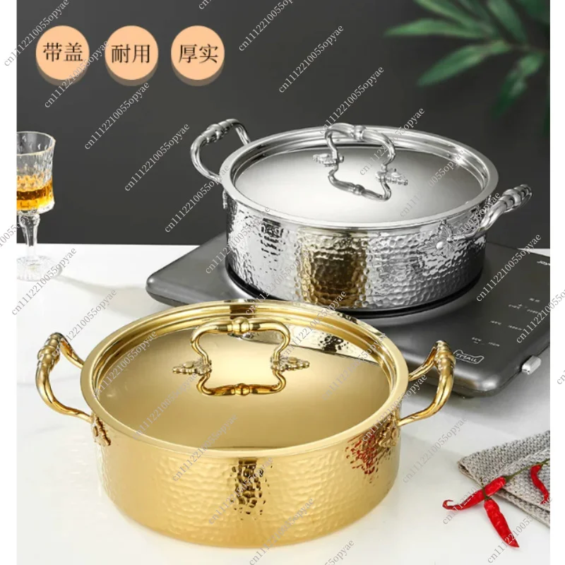 Italian Manual Hammer Printing Pot 3-layer Steel Clear Soup Pot  Commercial Double Flavor 304 Stainless Steel Thick Hot Pot