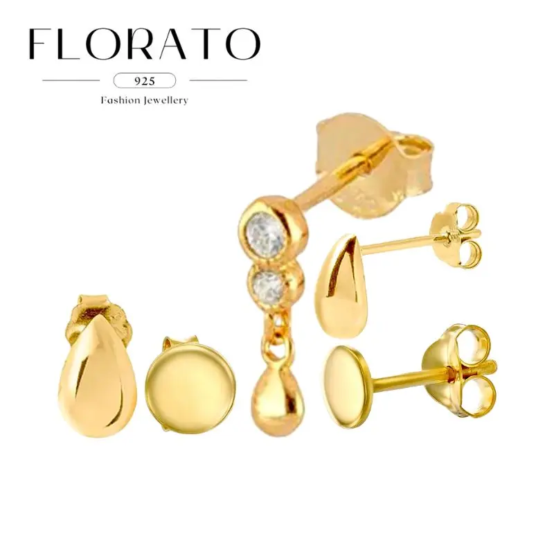 

FLORATO 925 Silver Needle Water Drop Stud Earrings For Women Simple 18K Gold Plated Earrings Fashion Party Jewelry Wholesale