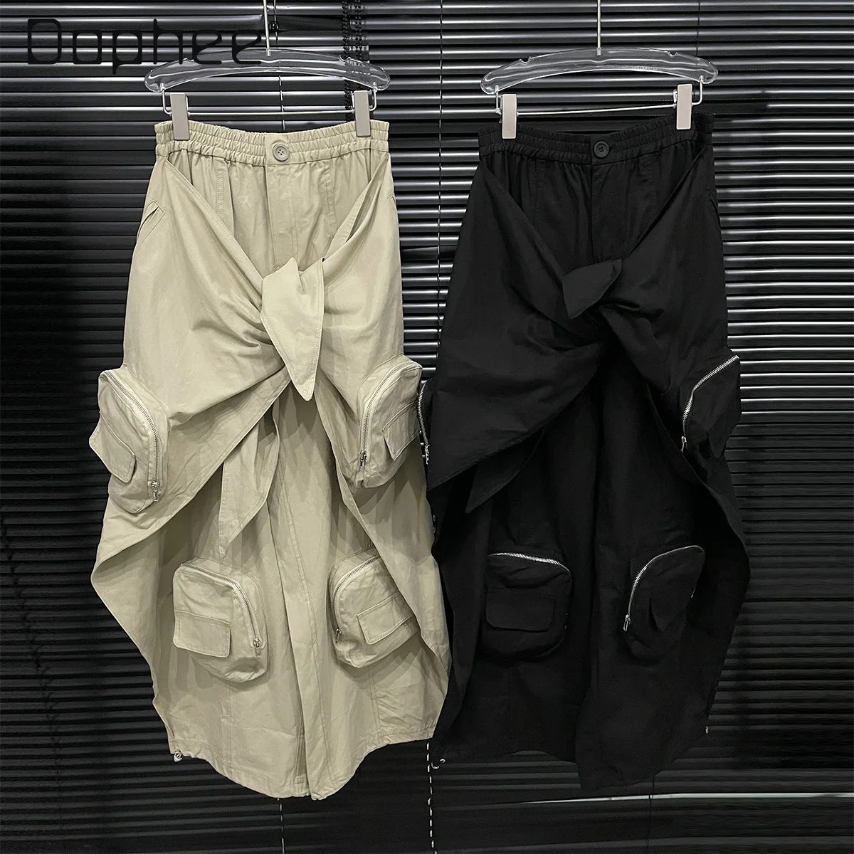 

2024 Autumn New Three Dimensional Pocket Cargo Pants Elastic Waist Wide Leg Drawstring Hem Casual Trousers Women Street Overalls