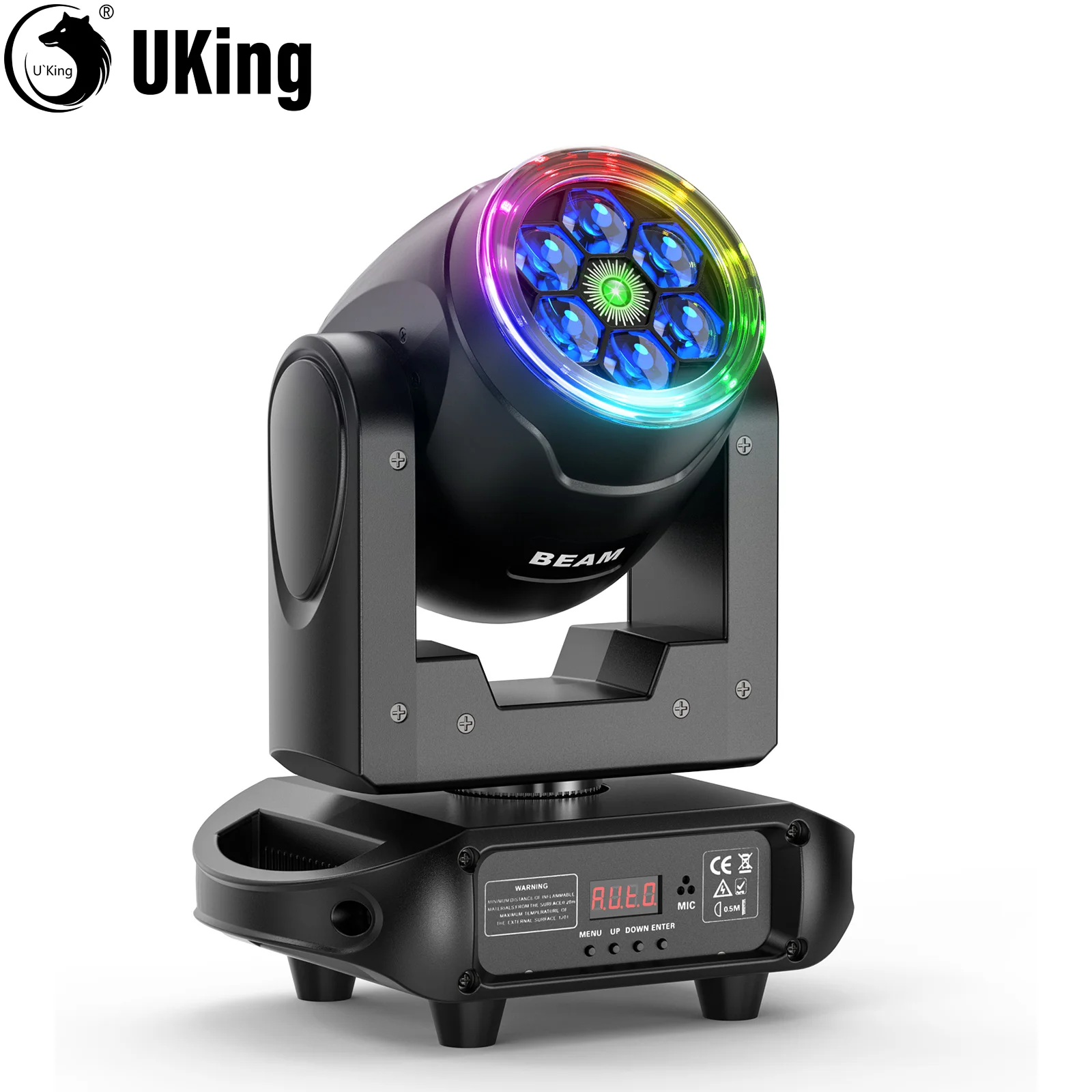 U\'King 90W RGBW Moving Head Lights 360° Rotation Halo Strip Bee\'s Eye Green Laser DMX  Stage Light DJ Lights For Wedding Party