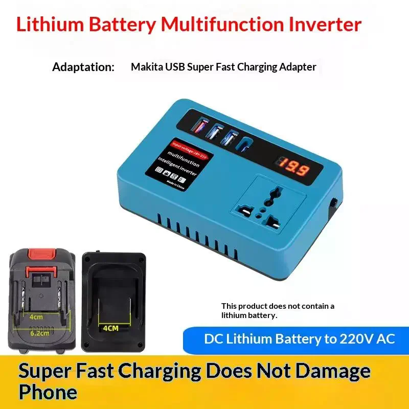 Battery Inverter 18v-21v To 220v With 4 USB LED Multifunctional Smart Transformer Dual Plug Household
