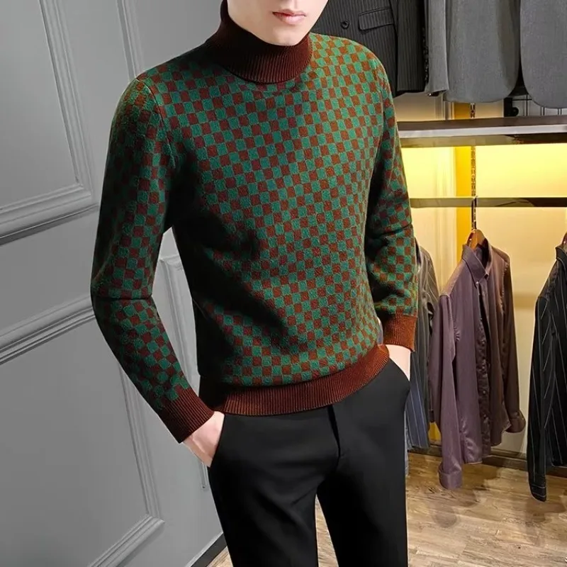 سترات محبوكة ذات ياقة عالية للرجال بلوفر مطاطي للرجال لربيع الخريف ملابس تريكو كاجوال رخيصة بأكمام طويلة #6