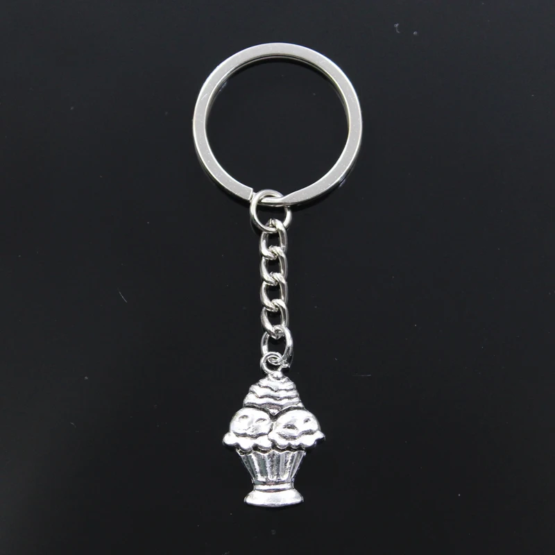 Fashion Keychain 27x17mm Cupcake Cake Ice Cream Silver Color Pendants DIY Men Car Key Chain Ring Holder Souvenir For Gift