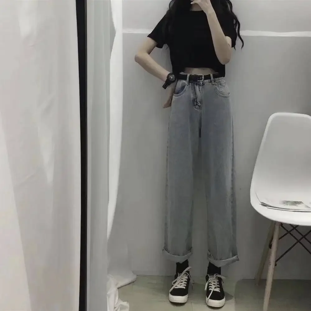 

Autumn/summer light-colored loose-fitting high-waisted jeans women show thin straight broad-legged pants a hundred casual studen