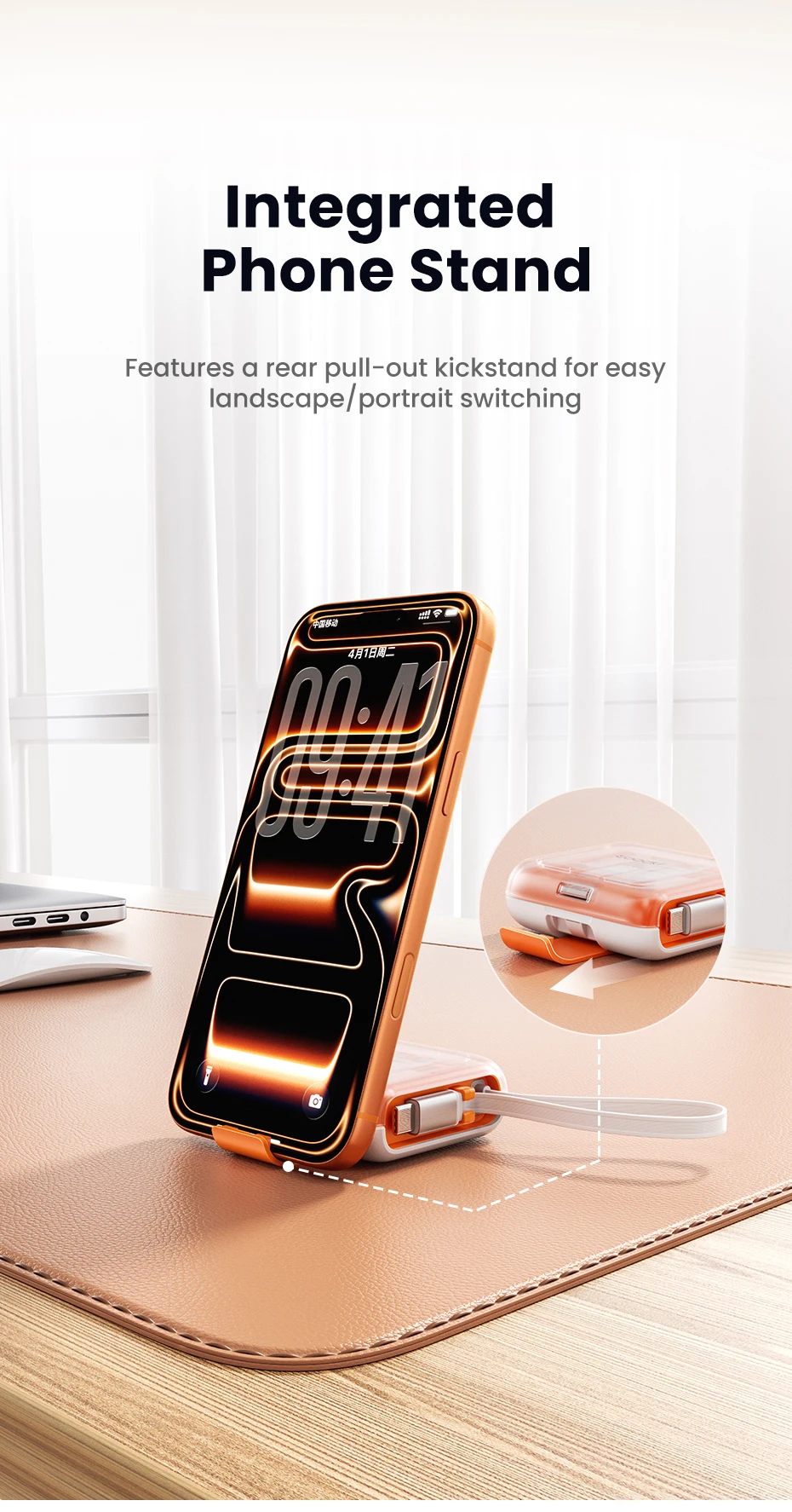 Toocki PD100W Einziehbares Schnellladekabel-Set mit verstecktem Telefonständer & Multi-Adapter für iPhone 16 15 Samsung S23 Xiaomi – Detail 10