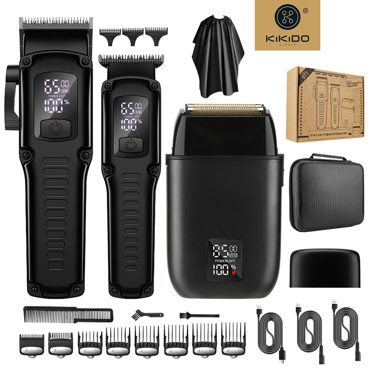 

KIKIDO Three piece set Electric Hair Clipper Metal Body Oil Head Electric Trimmer Pushing Cutting Carving and Shaving SetKK-977