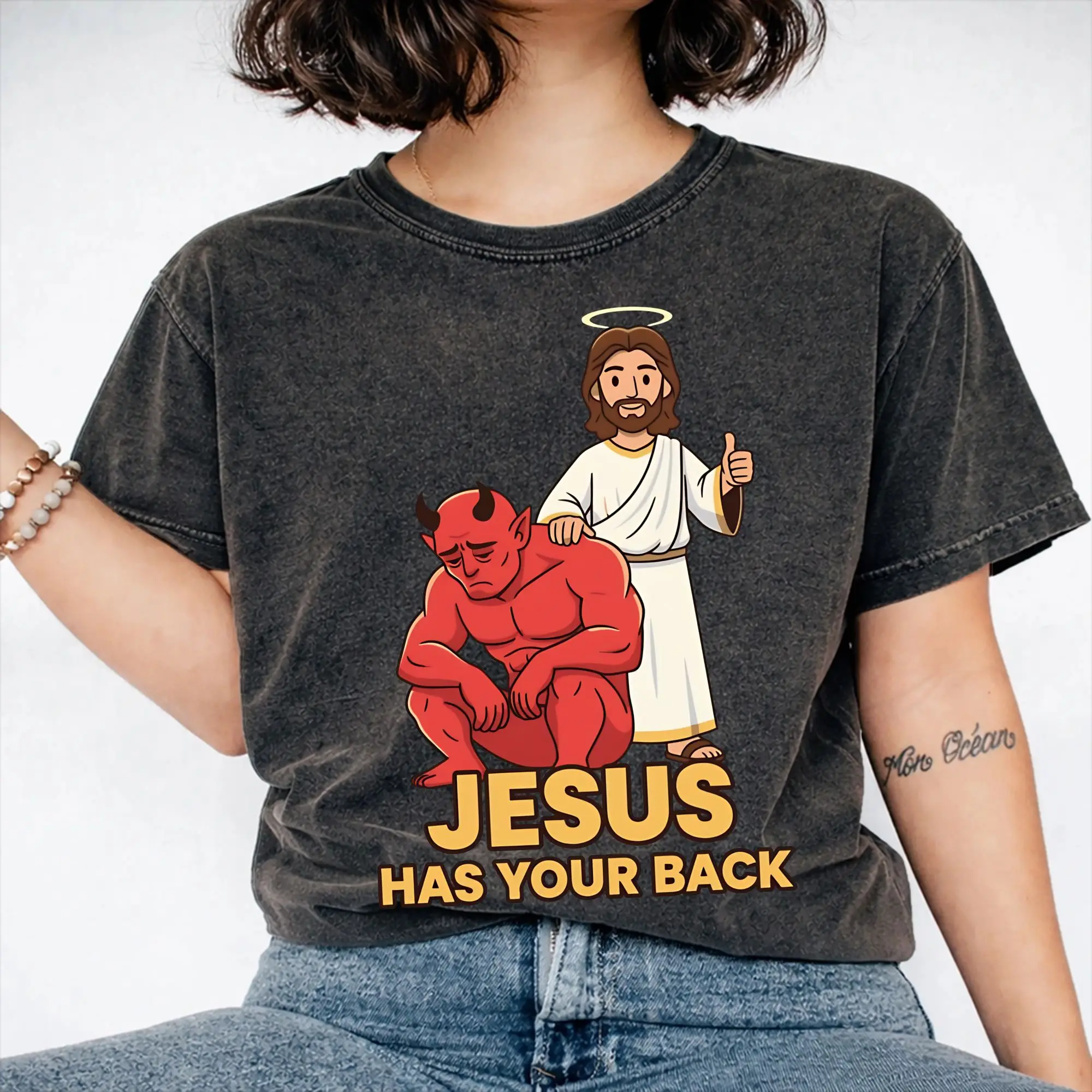 Jesus hat dich bei sich Jiu Jitsu Washed T-Shirts Streetwear Hip Hop Vintage T-Shirts T-Shirts für Männer und Frauen aus Baumwolle Harajuku