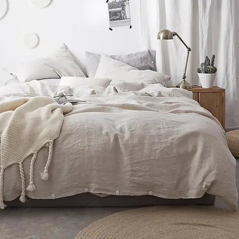 Pure Linen Duvet Cover and Pillow Case Set,No filler,Skin Friendly Comfortable Breathable Duvet Cover, Bedding Set
