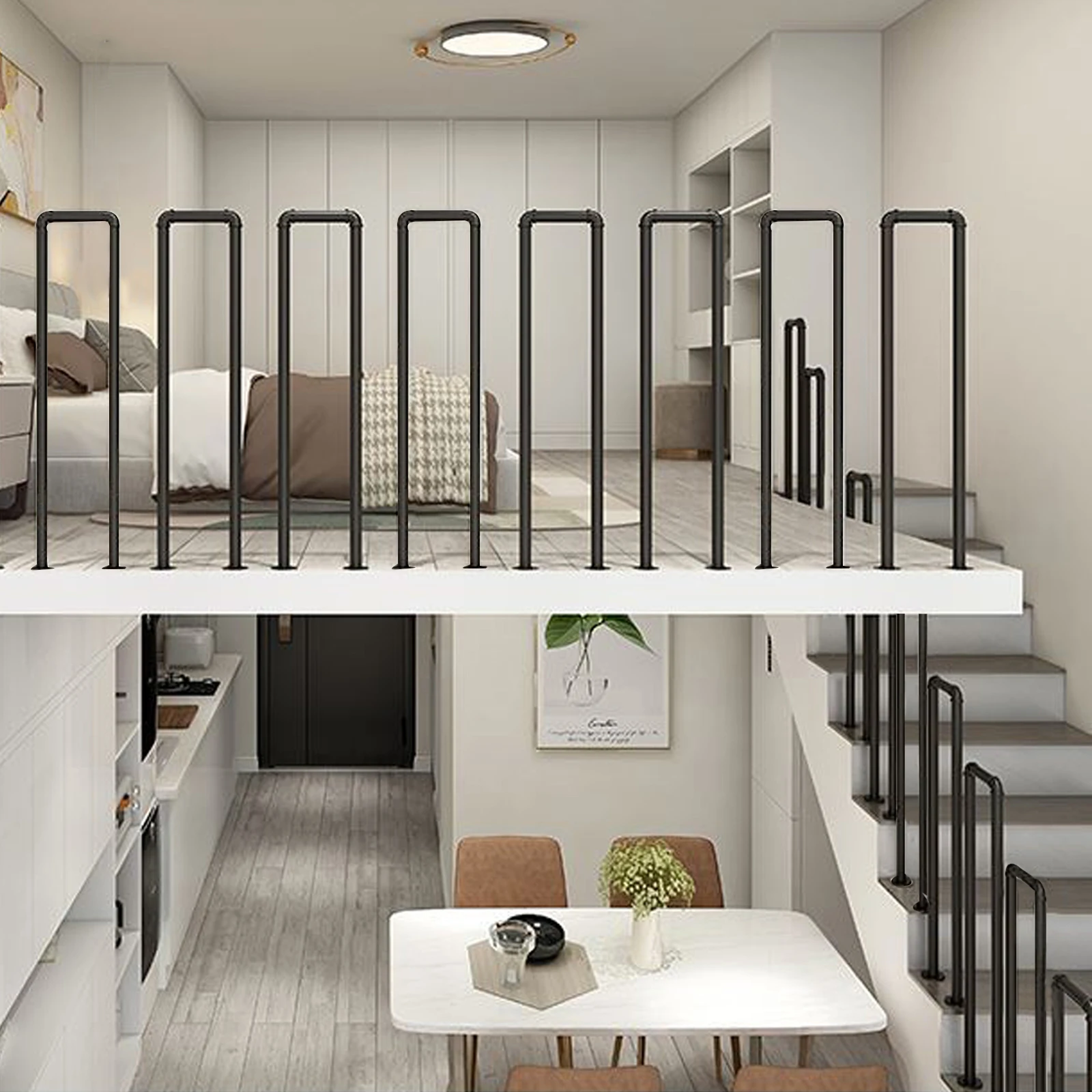 درابزين درج صناعي أسود على شكل حرف U لممر الحديقة العلوي والفيلا والفندق داخلي أو خارجي لأعمدة دعم الأطفال المسنين