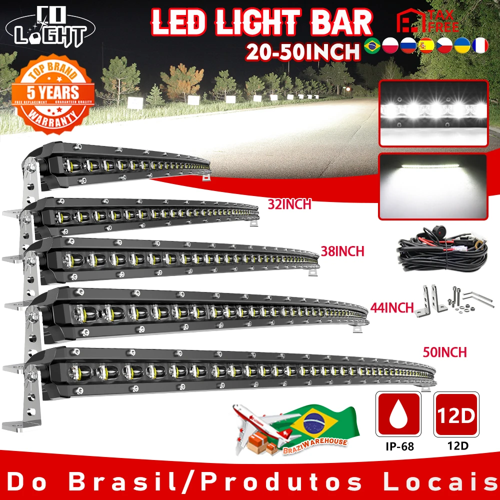 CO LIGHT 20“ 26” 32“ 38” 44“ 50” Slim Curved Led Work Light Spot Flood Beam 60000LM Offroad Led Light Bar 12V 24V for Boat 4x4